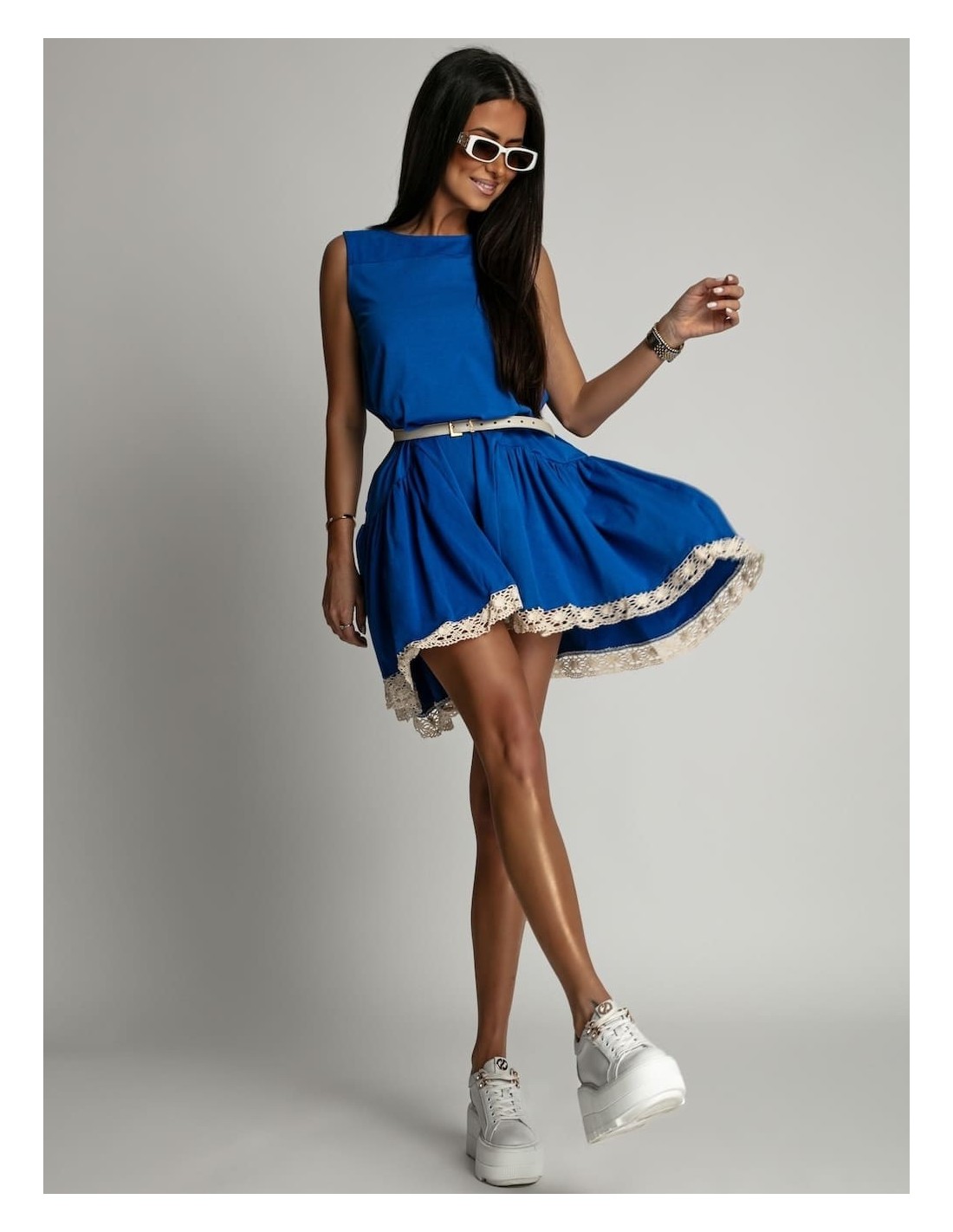 Dress with ruffles and guipure cornflower blue 2571 - Online store - Boutique